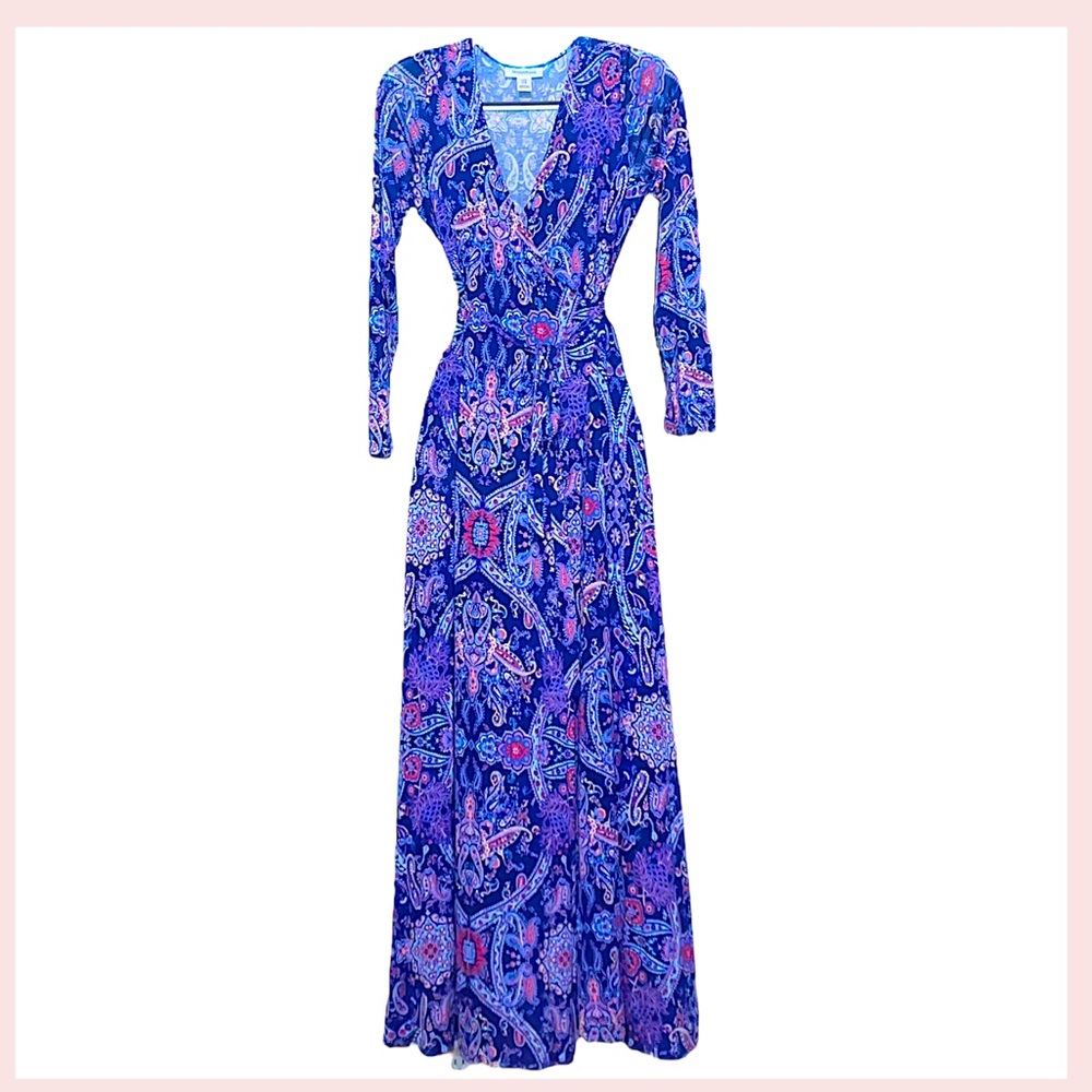 MOTHERHOOD MATERNITY LONG SLEEVE PAISLEY PRINT MAXI DRESS - SIZE MEDIUM